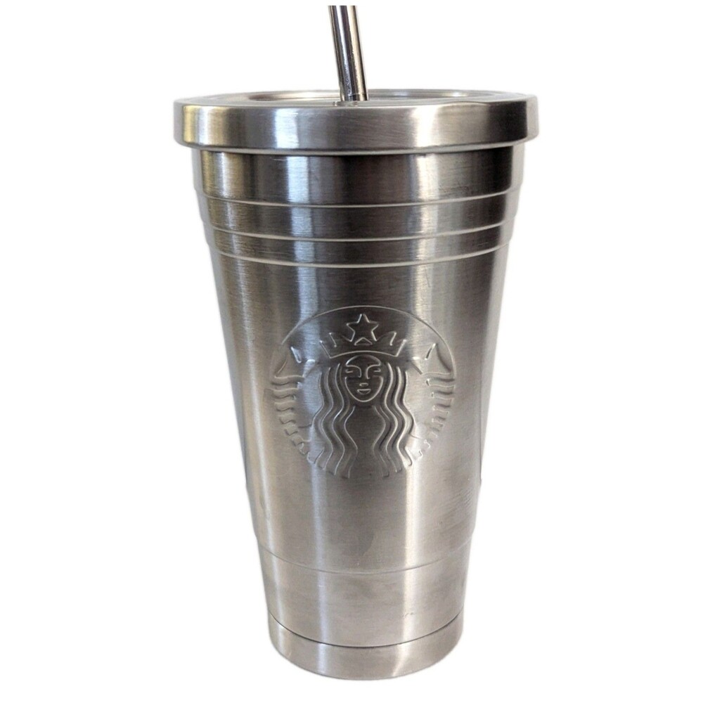 2012 Starbucks Stainless Steel 16 oz Cold Drink Cup Tumbler Metal Straw & Lid